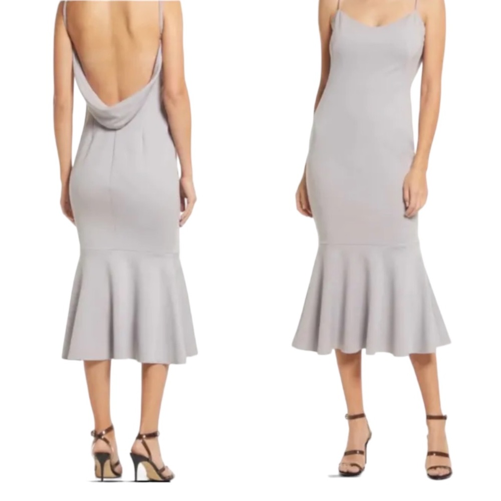 $265 KATIE MAY DRESS Twirl Sleeveless Drape Back MIDI Dove Grey